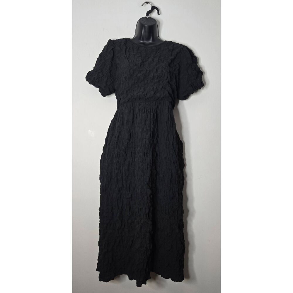 All:Row Roland Shirred Dress Size Medium Black Pockets